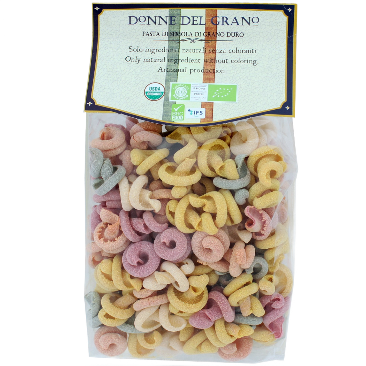 Organic Little Spinning Tops "Trottoloni" Colored Pasta, 17.6oz (500gm)