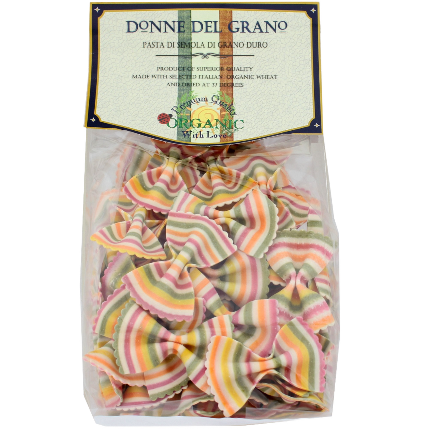 Organic Rainbow Bowties "Faralline Aracobaleno" Colored Pasta, 8.8oz (250gm)