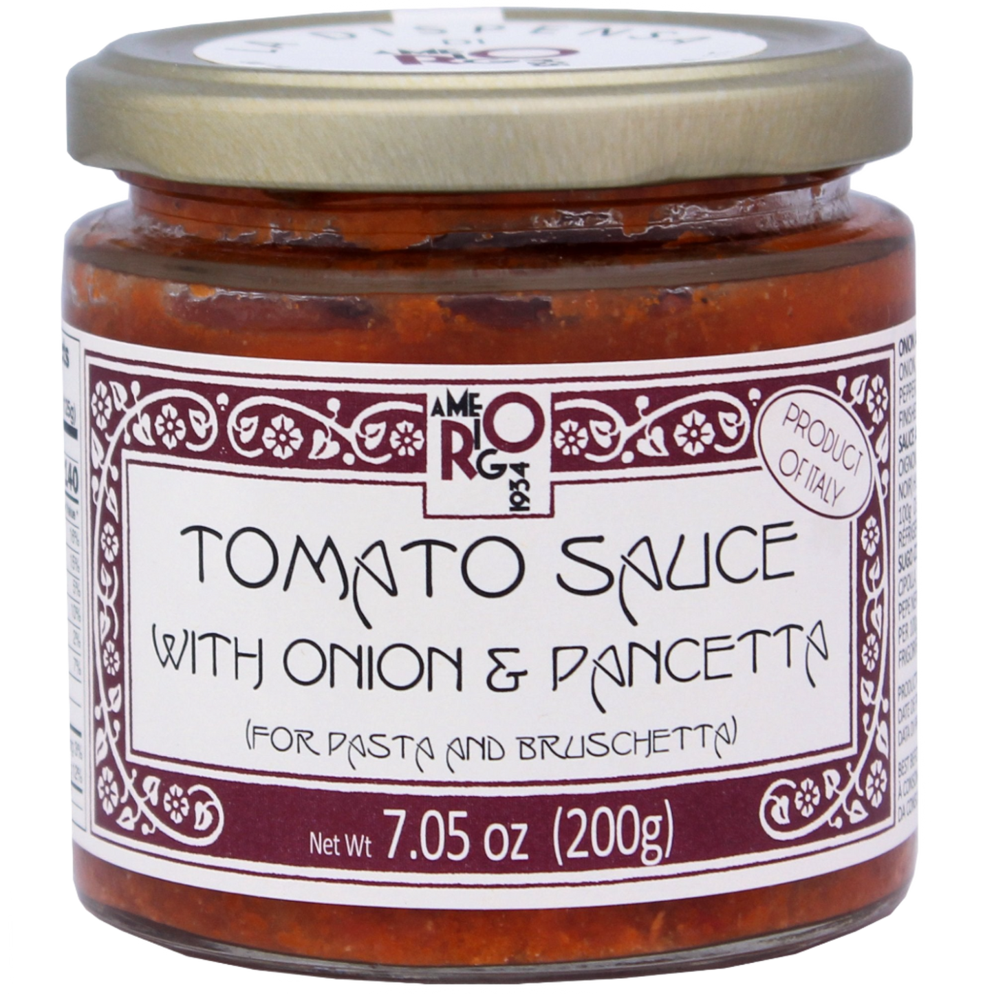 Amerigo Tomato Sauce With Onion & Pancetta, 7.05oz (200gm)